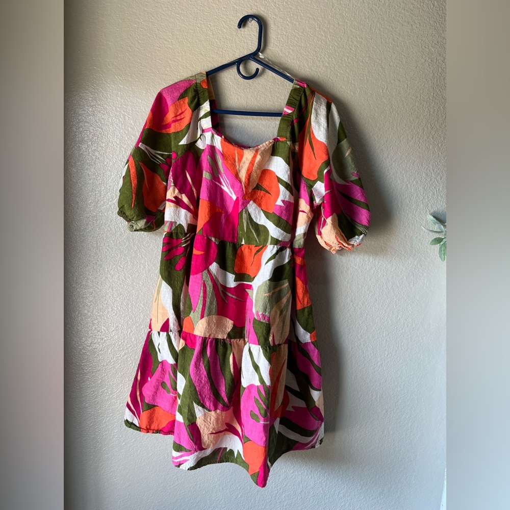 Mlle Gabrielle Vibrant Pink Orange Green Tropical Mini Dress